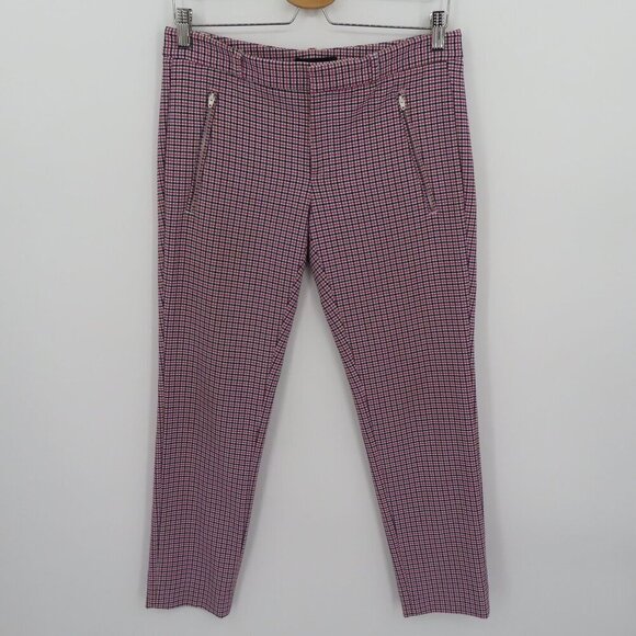 Banana Republic Women 4 Sloan Pink Brown Black Check Cropped Pants Zip Pockets - Picture 12 of 13